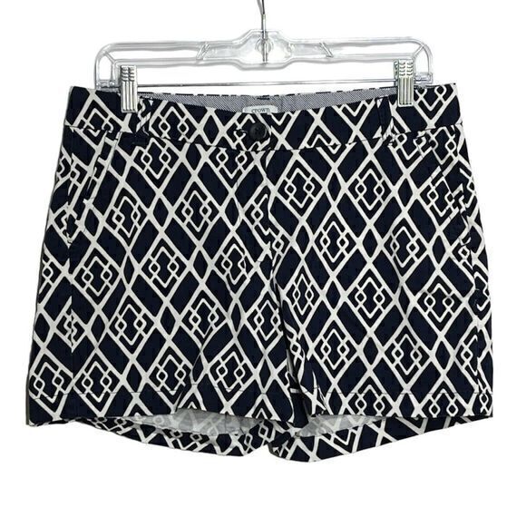 Crown & Ivy Belk Caroline Mid Length Shorts Navy White Geometric Patteren Size 6 - Picture 1 of 5